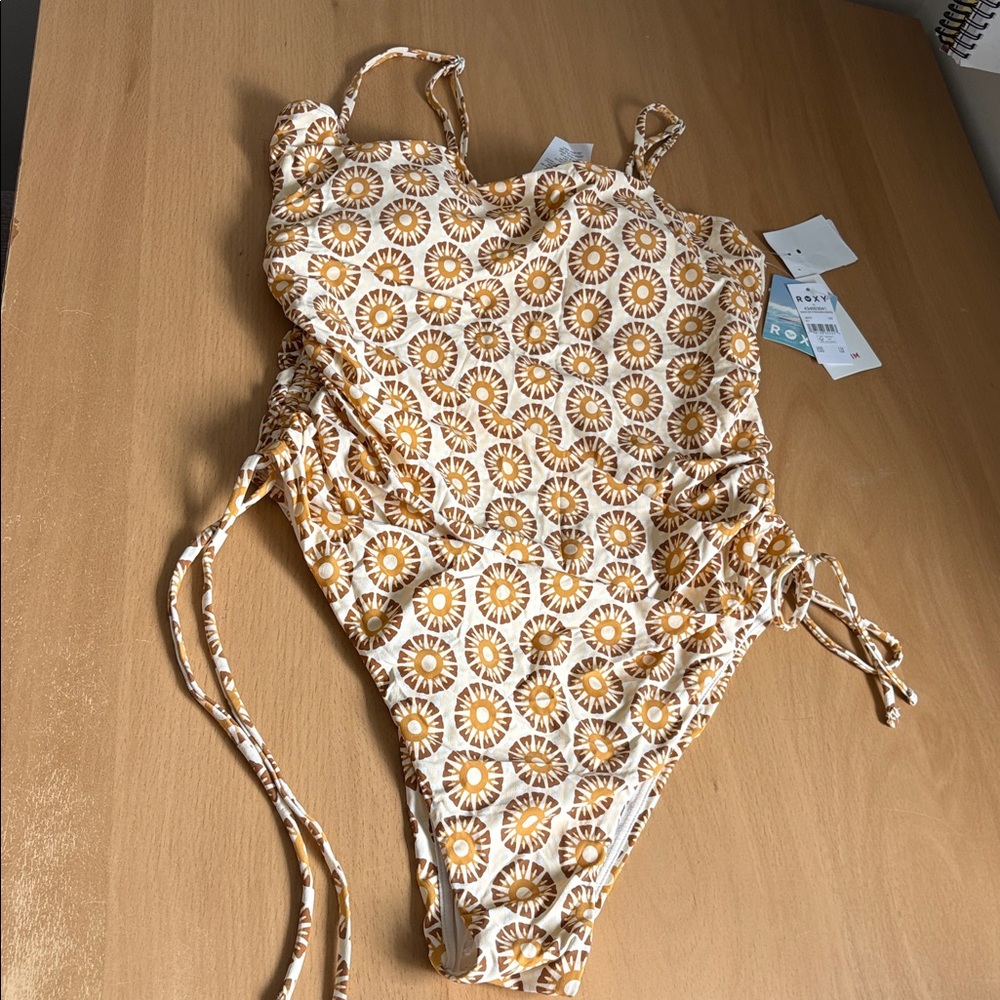 NWT Roxy Cream and Mustard Floral Medallion One-Piece Swimsuit